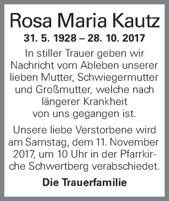 Traueranzeige von Rosa Maria Kautz von OÖNachrichten