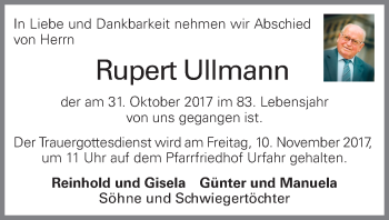 Traueranzeige von Rupert Ullmann von OÖNachrichten
