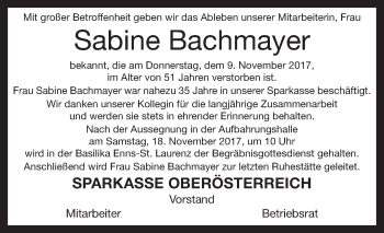 Traueranzeige von Sabine Bachmayer von OÖNachrichten