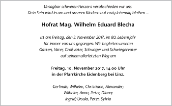 Traueranzeige von Wilhelm Eduard Blecha von OÖNachrichten
