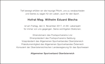 Traueranzeige von Wilhelm Eduard Blecha von OÖNachrichten