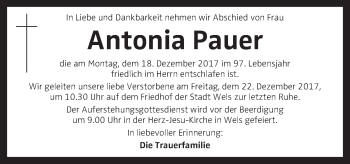 Traueranzeige von Antonia Pauer von OÖNachrichten