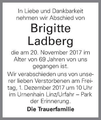 Traueranzeige von Brigitte Ladberg von OÖNachrichten