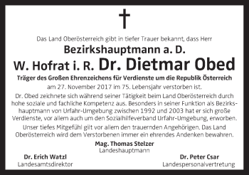 Traueranzeige von Dietmar Obed von OÖNachrichten