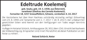 Traueranzeige von Edeltrude Koelemeij von OÖNachrichten