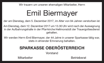 Traueranzeige von Emil Biermayer von OÖNachrichten