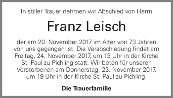 Traueranzeige von Franz Leisch von OÖNachrichten