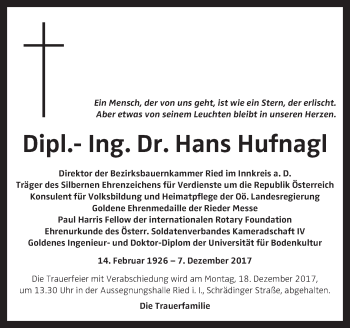 Traueranzeige von Hans Hufnagl von OÖNachrichten