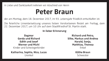 Traueranzeige von Peter Braun von OÖNachrichten