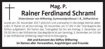 Traueranzeige von Rainer Ferdinand Schraml von OÖNachrichten