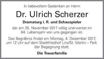 Traueranzeige von Ulrich Scherzer von OÖNachrichten