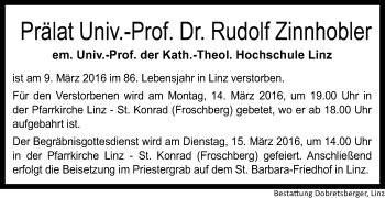 Traueranzeige von Rudolf Zinnhobler von OÖNachrichten