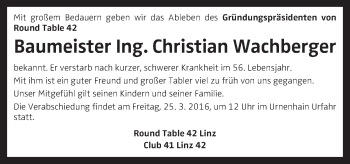 Traueranzeige von Christian Wachberger von OÖNachrichten