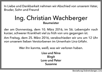 Traueranzeige von Christian Wachberger von OÖNachrichten