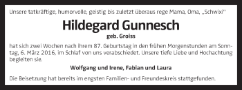 Traueranzeige von Hildegard Gunnesch von OÖNachrichten