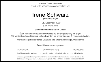 Traueranzeige von Irene Schwarz von OÖNachrichten