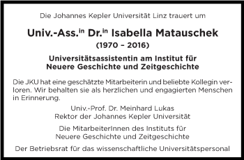 Traueranzeige von Isabella Matauschek von OÖNachrichten