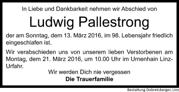 Traueranzeige von Ludwig Pallestrong von OÖNachrichten