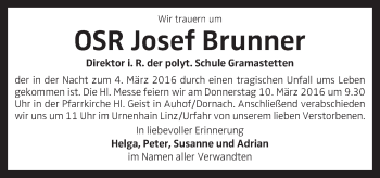 Traueranzeige von Josef Brunner von OÖNachrichten