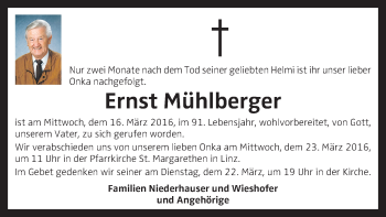 Traueranzeige von Ernst Mühlberger von OÖNachrichten