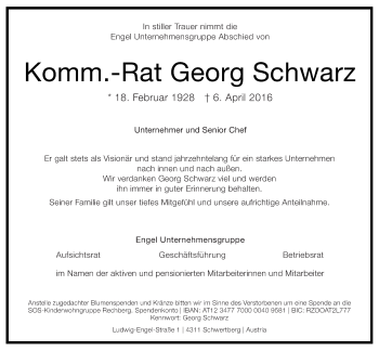 Traueranzeige von Georg Schwarz von OÖNachrichten