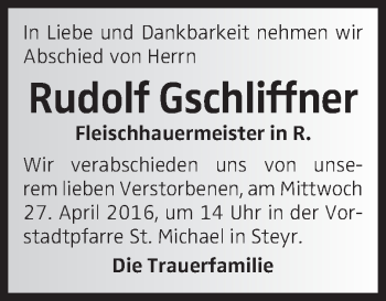 Traueranzeige von Rudolf Gschliffner von OÖNachrichten