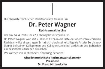 Traueranzeige von Peter Wagner von OÖNachrichten