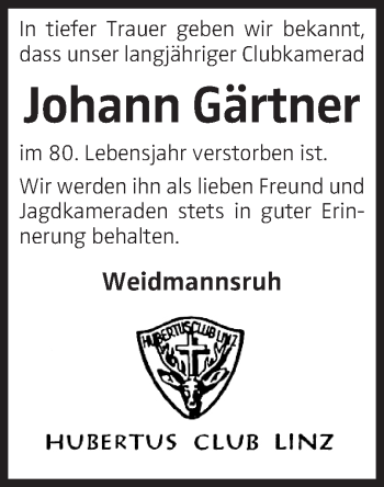 Traueranzeige von Johann Gärtner von OÖNachrichten