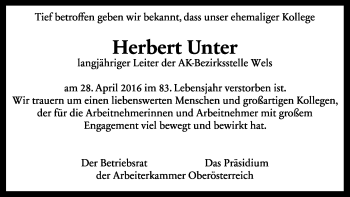 Traueranzeige von Herbert Unter von OÖNachrichten