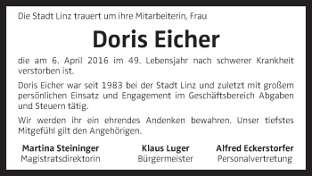 Traueranzeige von Doris Eicher von OÖNachrichten