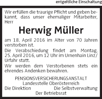 Traueranzeige von Herwig Müller von OÖNachrichten