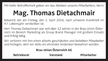 Traueranzeige von Thomas Dietachmair von OÖNachrichten