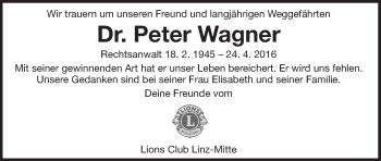 Traueranzeige von Peter Wagner von OÖNachrichten