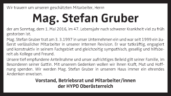 Traueranzeige von Stefan Gruber von OÖNachrichten