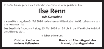 Traueranzeige von Ilse Renn von OÖNachrichten