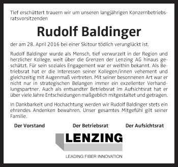 Traueranzeige von Rudolf Baldinger von OÖNachrichten