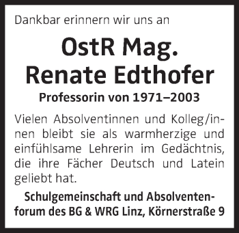 Traueranzeige von Renate Edthofer von OÖNachrichten