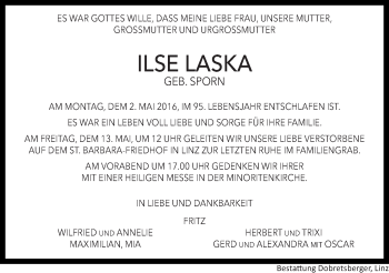 Traueranzeige von Ilse Laska von OÖNachrichten