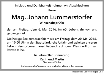 Traueranzeige von Johann Lummerstorfer von OÖNachrichten