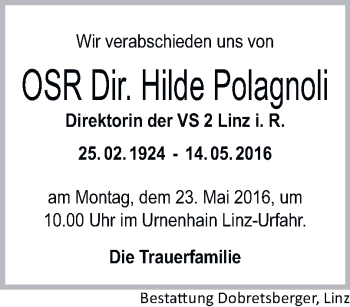 Traueranzeige von Hilde Polagnoli von OÖNachrichten