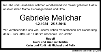 Traueranzeige von Gabriele Melichar von OÖNachrichten