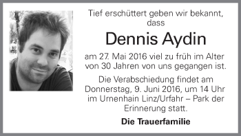 Traueranzeige von Dennis Aydin von OÖNachrichten