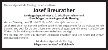 Traueranzeige von Josef Breurather von OÖNachrichten