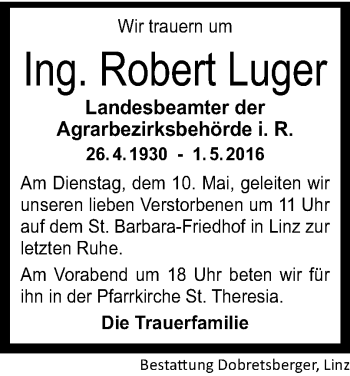 Traueranzeige von Robert Luger von OÖNachrichten