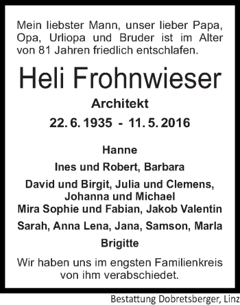 Traueranzeige von Heli Frohnwieser von OÖNachrichten