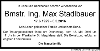 Traueranzeige von Max Stadlbauer von OÖNachrichten