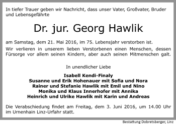 Traueranzeige von Georg Hawlik von OÖNachrichten