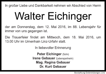 Traueranzeige von Walter Eichinger von OÖNachrichten