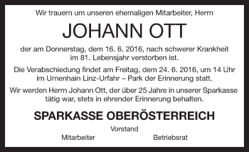 Traueranzeige von Johann Ott von OÖNachrichten