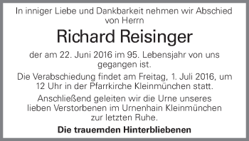 Traueranzeige von Richard Reisinger von OÖNachrichten